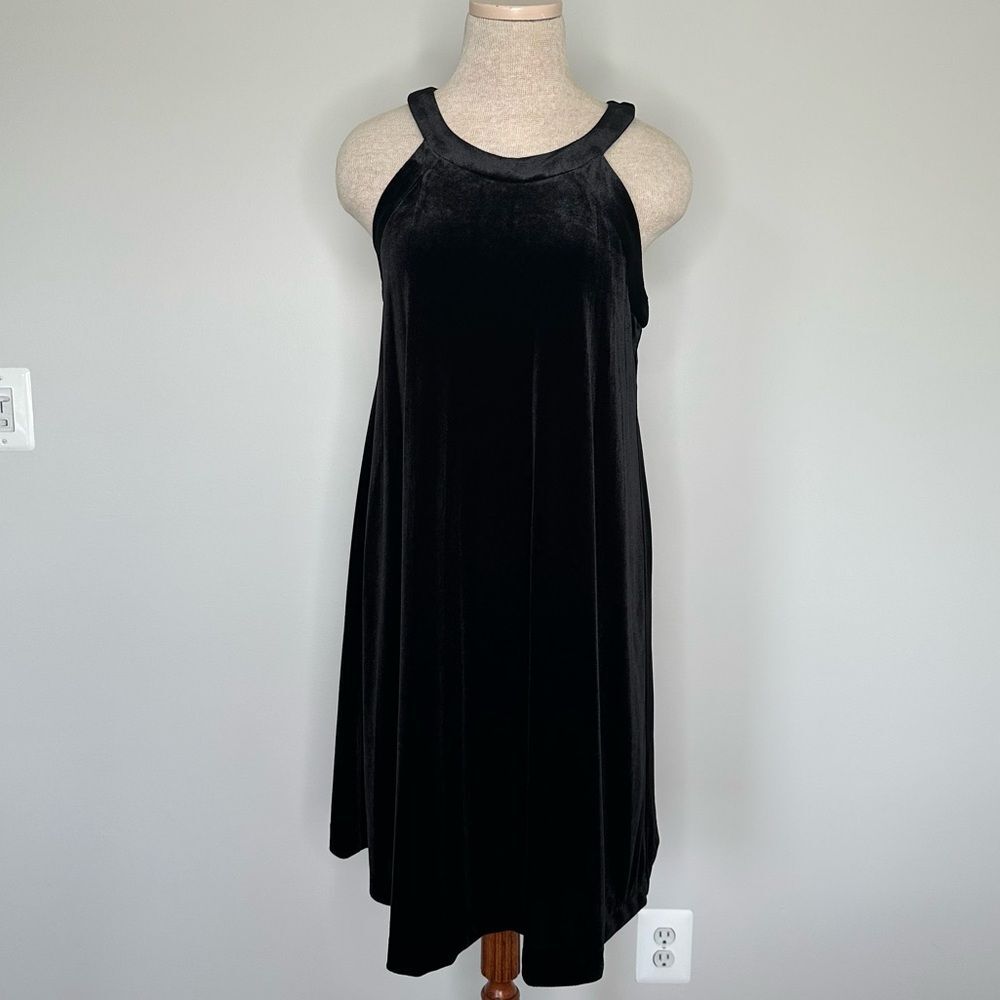 Betsey Johnson Women's Black Velvet Halter LBD Sleeveless Swing Dress Size 10